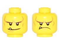 LEGO part Minifigure, Head Dual Sided Black Eyebrows, White Pupils, Chin Dimple and Cheek Lines, Smile with Tooth / Frown Angry Pattern 3626pb1548