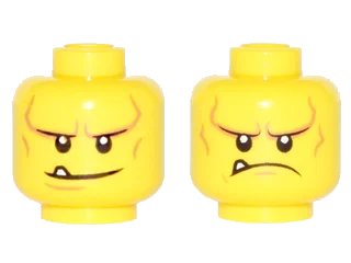 LEGO onderdeel Minifigure, Head Dual Sided Black Eyebrows, White Pupils, Chin Dimple and Cheek Lines, Smile with Tooth / Frown Angry Pattern (3626pb1548)