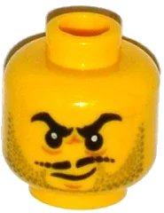 LEGO onderdeel Minifigure, Head Beard Gray Stubble, Black Moustache and Angry Eyebrows, Lines under Eyes, Smirk Pattern (3626pb1549)