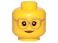 LEGO part Minifigure, Head Female Glasses Dark Tan, Gray Eyebrows, Crow's Feet, Peach Lips Pattern 3626pb1568