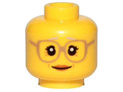 LEGO onderdeel Minifigure, Head Female Glasses Dark Tan, Gray Eyebrows, Crow's Feet, Peach Lips Pattern (3626pb1568)