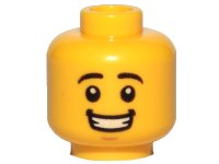 LEGO part Minifigure, Head Black Eyebrows, Medium Nougat Chin Dimple, Open Mouth Smile with Teeth Pattern 3626pb1569