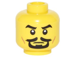 LEGO onderdeel Minifigure, Head Male Black Eyebrows, White Pupils, Black Goatee and Dark Orange Cheek Lines Pattern (3626pb1587)