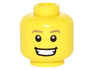 LEGO onderdeel Minifigure, Head Dark Tan Eyebrows, Open Mouth Smile with Teeth Pattern (3626pb1597)