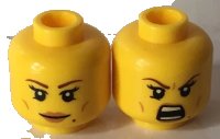 LEGO onderdeel Minifigure, Head Dual Sided Female Brown Eyebrows, Eyelashes, Peach Lips, Beauty Mark, Smile / Open Mouth Bared Teeth Pattern 3626pb1639