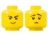 LEGO onderdeel Minifigure, Head Dual Sided Black Eyebrows (one Scarred), White Pupils, Brown Chin Dimple, Firm Grin / Worried Pattern 3626pb1661