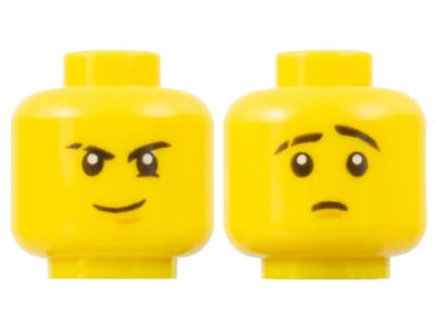 LEGO onderdeel Minifigure, Head Dual Sided Black Eyebrows (one Scarred), White Pupils, Brown Chin Dimple, Firm Grin / Worried Pattern (3626pb1661)