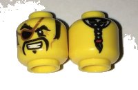LEGO onderdeel Minifigure, Head Pirate, Black Sideburns, Eyebrows and Fu Manchu Moustache, Eye Patch, Ponytail in Back Pattern 3626pb1663
