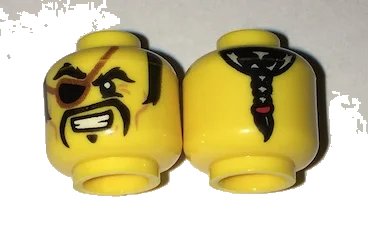 LEGO onderdeel Minifigure, Head Pirate, Black Sideburns, Eyebrows and Fu Manchu Moustache, Eye Patch, Ponytail in Back Pattern (3626pb1663)