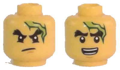 LEGO onderdeel Minifigure, Head Dual Sided Black Bushy Eyebrows, Chin Dimple, Lightning Bolt, Scowl / Open Mouth with Teeth Pattern (3626pb1667)