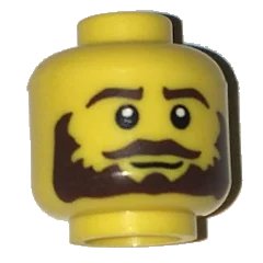 LEGO onderdeel Minifigure, Head Beard Dark Brown Bushy, Moustache, White Pupils Pattern (3626pb1679)