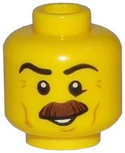 LEGO onderdeel Minifigure, Head Moustache Brown Bushy, Black Eyebrows, Cheek Lines, Smile, White Pupils Pattern (3626pb1748)