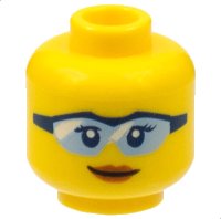 LEGO part Minifigure, Head Female Glasses with Bright Light Blue Lenses and Dark Blue Frame, Dark Orange Lips, Closed Mouth Smile Pattern 3626pb1766