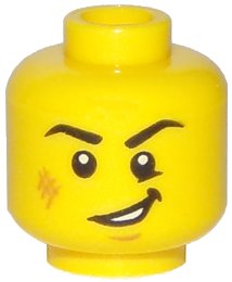 LEGO onderdeel Minifigure, Head Black Eyebrows, Right Angled, Medium Nougat Scuff Mark and Chin Dimple, Lopsided Open Mouth Smile with Teeth Pattern (3626pb1769)