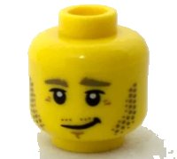 LEGO onderdeel Minifigure, Head Dark Tan Eyebrows and Stubble, Black Eyes, Crooked Grin Pattern 3626pb1812