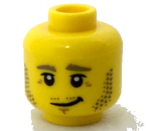 LEGO onderdeel Minifigure, Head Dark Tan Eyebrows and Stubble, Black Eyes, Crooked Grin Pattern (3626pb1812)