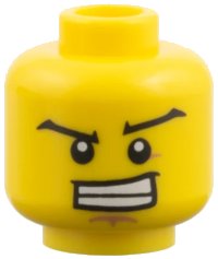 LEGO part Minifigure, Head Black Wide Eyebrows, Wide Grin Showing Teeth, Dark Tan Dimple and Chin Pattern 3626pb1822