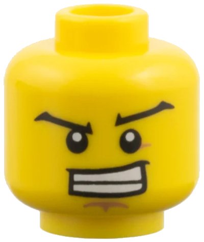 LEGO onderdeel Minifigure, Head Black Wide Eyebrows, Wide Grin Showing Teeth, Dark Tan Dimple and Chin Pattern (3626pb1822)