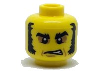 LEGO part Minifigure, Head Black Eyebrows and Muttonchops, Dark Tan Around Eyes, Gruff Expression Pattern 3626pb1824