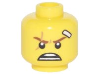 LEGO part Minifigure, Head Reddish Brown Eyebrows, Medium Nougat Scar, White Bandage and Open Mouth Scowl Pattern (Kai) 3626pb1867