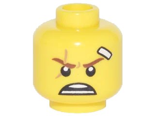 LEGO onderdeel Minifigure, Head Reddish Brown Eyebrows, Medium Nougat Scar, White Bandage and Open Mouth Scowl Pattern (Kai) (3626pb1867)