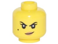 LEGO onderdeel Minifigure, Head Female Black Eyebrows, Single Eyelashes, and Beauty Mark, Nougat Lips, Smirk Pattern 3626pb1868