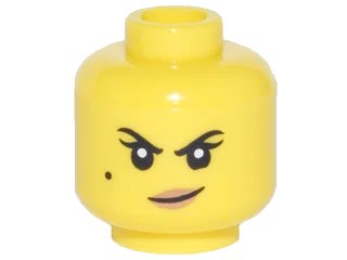 LEGO onderdeel Minifigure, Head Female Black Eyebrows, Single Eyelashes, and Beauty Mark, Nougat Lips, Smirk Pattern (3626pb1868)