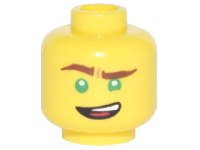 LEGO part Minifigure, Head Reddish Brown Eyebrows, Green Eyes, Lopsided Open Mouth Grin Pattern (Lloyd) 3626pb1869