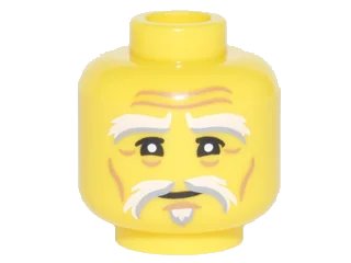 LEGO onderdeel Minifigure, Head White and Gray Eyebrows and Goatee, Black Eyelashes, Medium Nougat Wrinkles, Concerned Pattern (Sensei Wu) (3626pb1870)