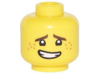 LEGO onderdeel Minifigure, Head Dark Brown Eyebrows, Dark Orange Freckles, Open Mouth Crooked Smile Pattern (Jay) (3626pb1872)