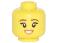 LEGO onderdeel Minifigure, Head Female Reddish Brown Eyebrows, Black Eyelashes, Medium Nougat and Orange Lips, Open Mouth Smile Pattern 3626pb1875