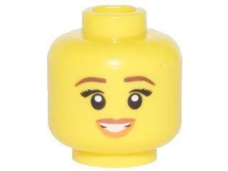 LEGO onderdeel Minifigure, Head Female Reddish Brown Eyebrows, Black Eyelashes, Medium Nougat and Orange Lips, Open Mouth Smile Pattern (3626pb1875)