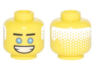 LEGO part Minifigure, Head Black Straight Eyebrows, Dark Azure Eyes, Wide Open Mouth Grin, White Hair on Back Pattern (Zane) (3626pb1876)
