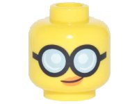 LEGO part Minifigure, Head Female Glasses Round with Bright Light Blue Lenses and Black Frames, Orange Lips with Slight Crooked Smile Pattern 3626pb1885