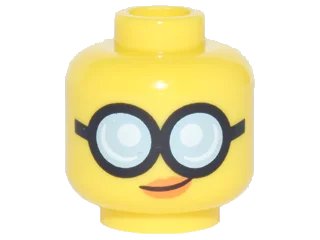 LEGO onderdeel Minifigure, Head Female Glasses Round with Bright Light Blue Lenses and Black Frames, Orange Lips with Slight Crooked Smile Pattern (3626pb1885)