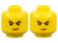 LEGO onderdeel Minifigure, Head Dual Sided Female Black Eyebrows, Single Eyelashes, and Beauty Mark, Nougat Lips, Smirk with Dimple / Scowl with Wrinkle between Eyes Pattern 3626pb1888