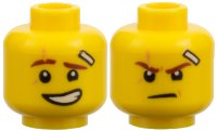 LEGO onderdeel Minifigure, Head Dual Sided Reddish Brown Eyebrows, Medium Nougat Scar, Bandage, Lopsided Grin with Teeth / Determined Pattern (Kai) 3626pb1889