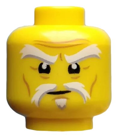 LEGO onderdeel Minifigure, Head White and Gray Raised Eyebrows and Goatee, Medium Nougat Wrinkles, Concerned Expression Pattern (Sensei Wu) (3626pb1895)