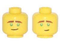 LEGO part Minifigure, Head Dual Sided Reddish Brown Eyebrows, Green Eyes, Crooked Smile / Concerned Pattern (Lloyd) 3626pb1900