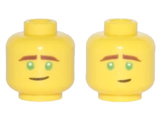 LEGO onderdeel Minifigure, Head Dual Sided Reddish Brown Eyebrows, Green Eyes, Crooked Smile / Concerned Pattern (Lloyd) (3626pb1900)