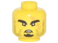 LEGO part Minifigure, Head Black Eyebrows, Goatee, Stubble and Large Medium Nougat Scar with Stitches Pattern 3626pb1902