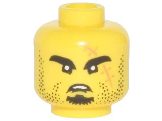 LEGO onderdeel Minifigure, Head Black Eyebrows, Goatee, Stubble and Large Medium Nougat Scar with Stitches Pattern (3626pb1902)