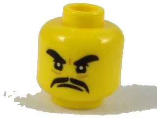 LEGO onderdeel Minifigure, Head Black Thick Eyebrows and Moustache, Angry Expression Pattern (3626pb1906)
