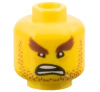 LEGO part Minifigure, Head Reddish Brown Bushy Eyebrows and Stubble, Wrinkles, Angry Open Mouth Scowl with Teeth Parted Pattern 3626pb1918