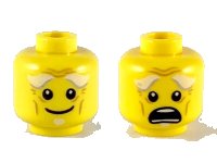 LEGO part Minifigure, Head Dual Sided White Bushy Eyebrows, Goatee, Wrinkles, Smile / Open Mouth Scared Pattern 3626pb1919