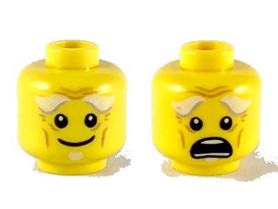 LEGO onderdeel Minifigure, Head Dual Sided White Bushy Eyebrows, Goatee, Wrinkles, Smile / Open Mouth Scared Pattern (3626pb1919)