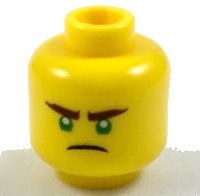 LEGO part Minifigure, Head Reddish Brown Thick Eyebrows, Green Eyes, Scowl Pattern 3626pb1923