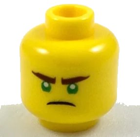 LEGO onderdeel Minifigure, Head Reddish Brown Thick Eyebrows, Green Eyes, Scowl Pattern (3626pb1923)