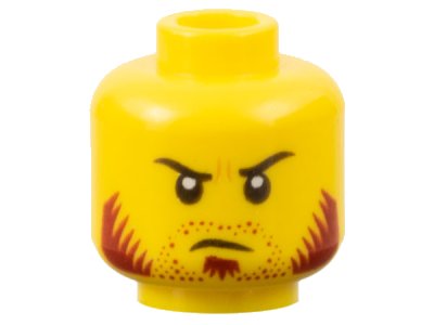 LEGO onderdeel Minifigure, Head Beard Stubble Dark Red, Sideburns, Goatee, Curved Black Eyebrows Pattern (3626pb1927)