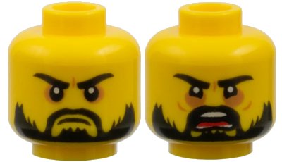 LEGO onderdeel Minifigure, Head Dual Sided Beard Black, Black Eyebrows, Firm / Angry Open Mouth Pattern (3626pb1931)